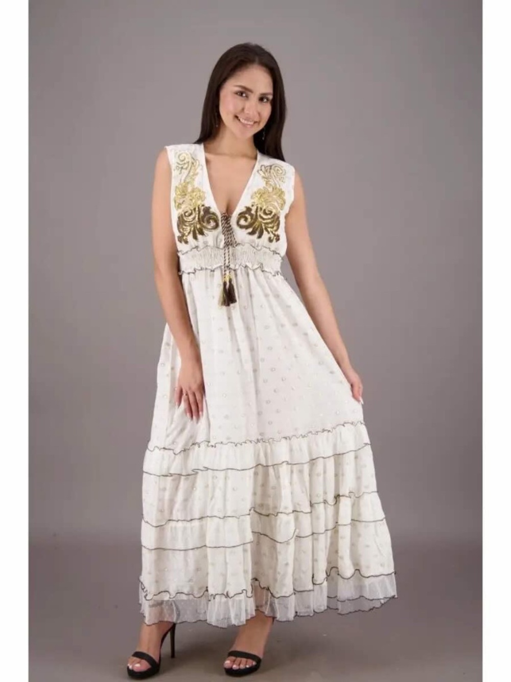 Bohemian Lace Panel Tiered Maxi Dress